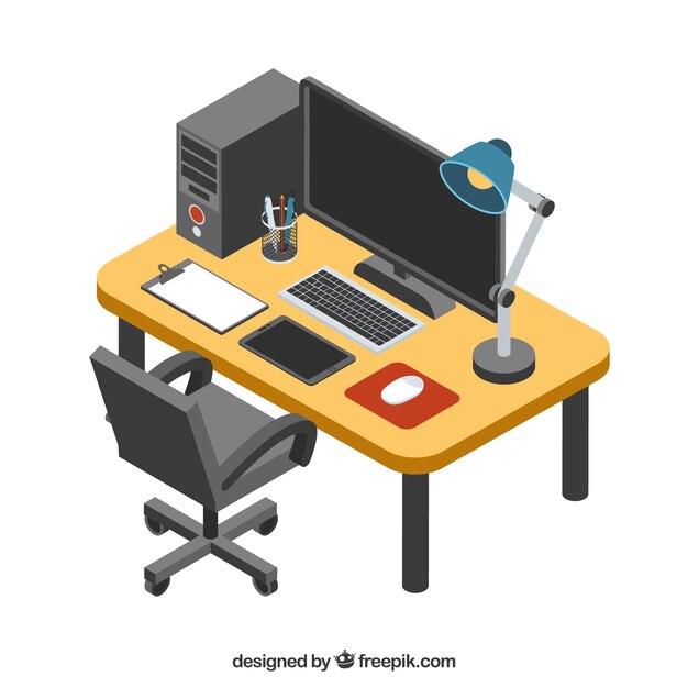 Escritorio de oficina moderno con estilo isométrico