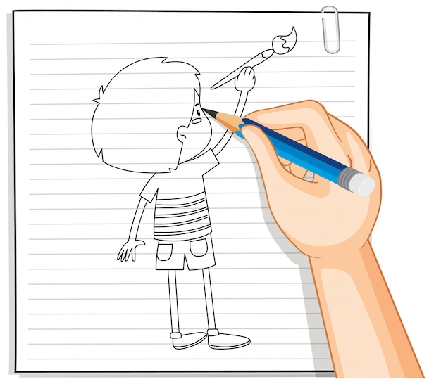 Vector gratuito escritura de la mano del niño pintura esquema