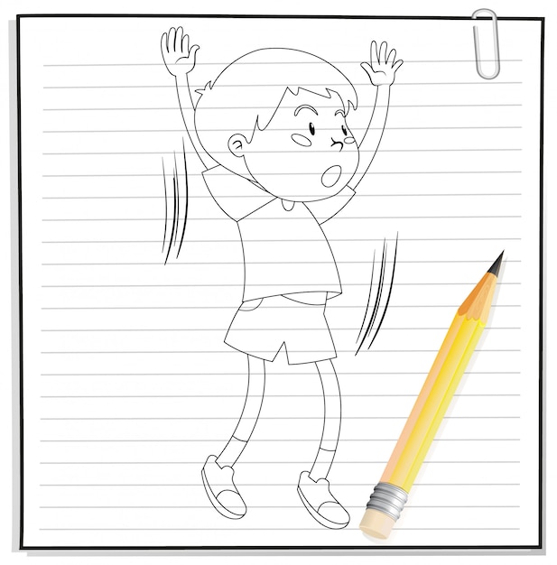 Vector gratuito escritura de la mano del niño saltando esbozo