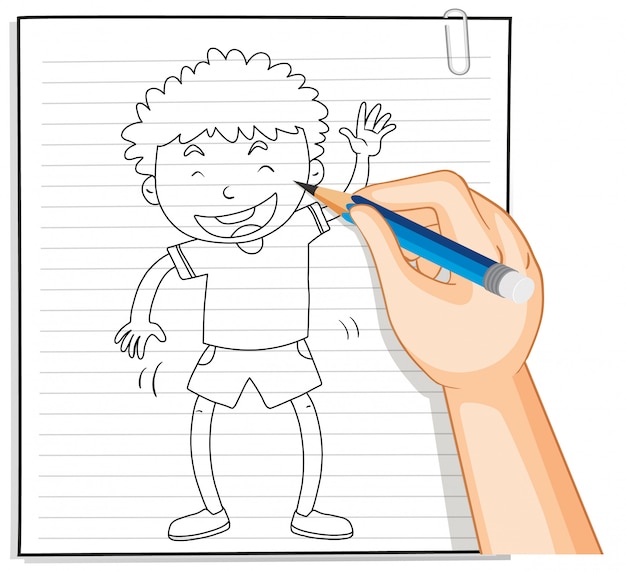 Vector gratuito escritura de la mano de niño con saludo posando