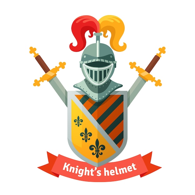 Escudo de armas medieval con casco de caballero