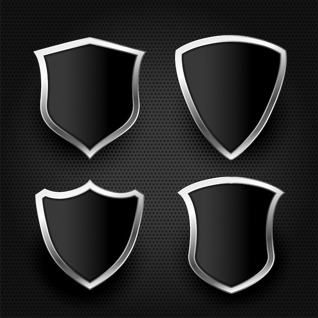 Vector gratuito escudo negro con marco de plata engastado.