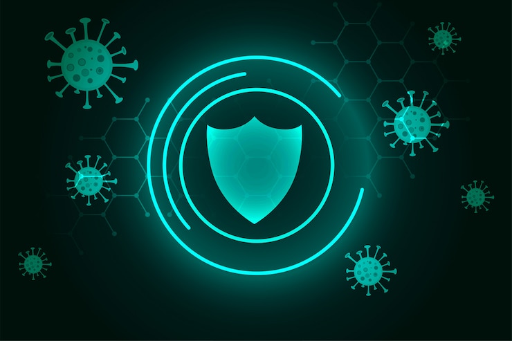 Vector gratuito escudo de protección de coronavirus que protege del fondo del virus