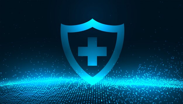 Escudo de protección médica con partículas azules brillantes