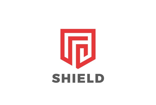 Escudo protege el logo de defensa. Estilo lineal. Logotipo heráldico moderno de guardián de seguridad