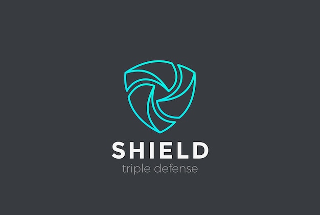 Escudo El trabajo en equipo protege el logotipo de defensa. Estilo lineal.