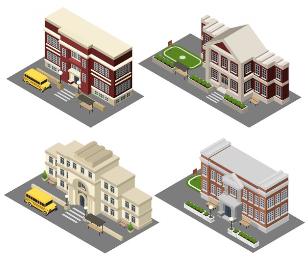 Escuela isométrica Icons Set