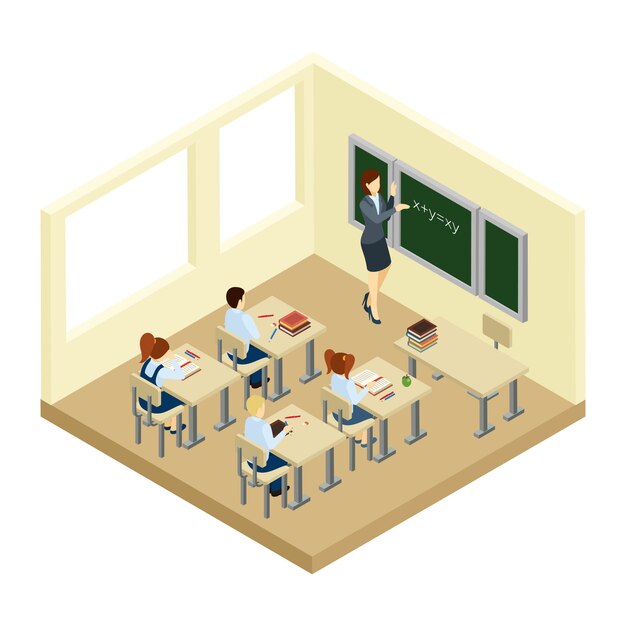 Escuela isométrica ilustración
