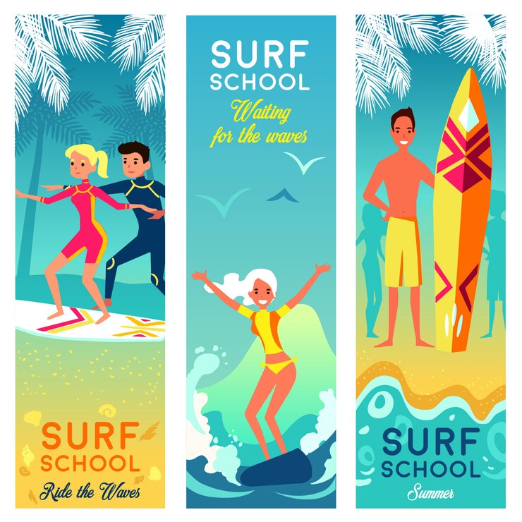 Vector gratuito escuela de surf banners verticales