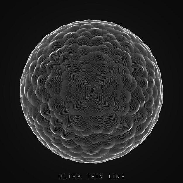 Esfera de línea ultrafina abstracta vectorial Esferas distorsionadas dinámicas de fluidos Ilustración de ruido fractal futurista Tecnología digital salpicadura o explosión de forma de onda de sonido Ciber interfaz de usuario o elemento HUD