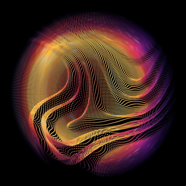 Esfera de malla colorida de vector abstracto en la oscuridad.