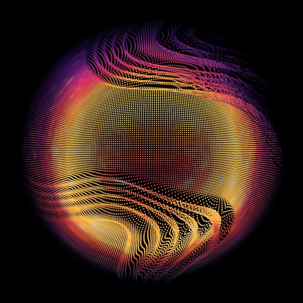 Esfera de malla colorida de vector abstracto sobre fondo oscuro. Tarjeta de estilo futurista.