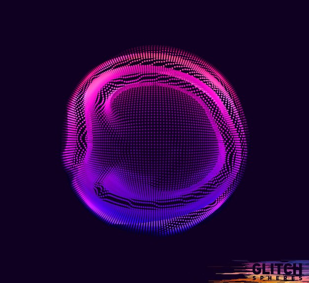 Esfera de punta violeta corrupta. Malla colorida abstracta en negro