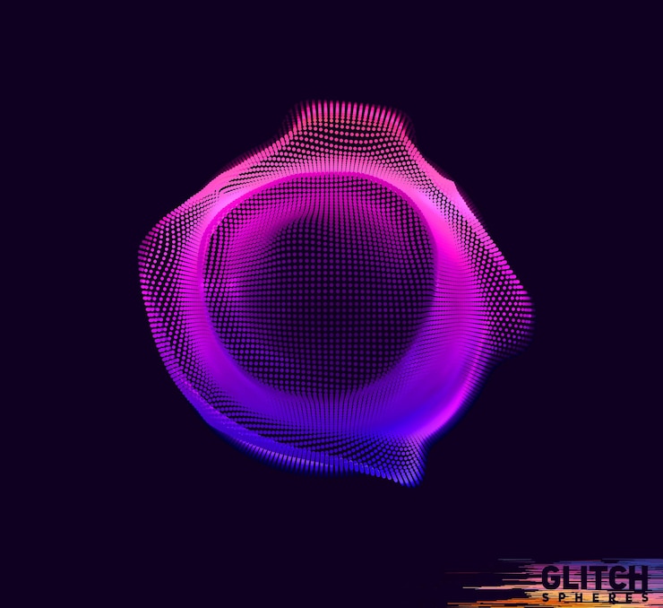 Vector gratuito esfera de punta violeta corrupta. malla colorida del vector abstracto en fondo oscuro. tarjeta de estilo futurista.