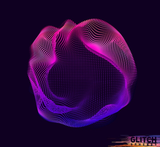 Esfera de punta violeta corrupta. Malla colorida del vector abstracto en fondo oscuro. Tarjeta de estilo futurista.