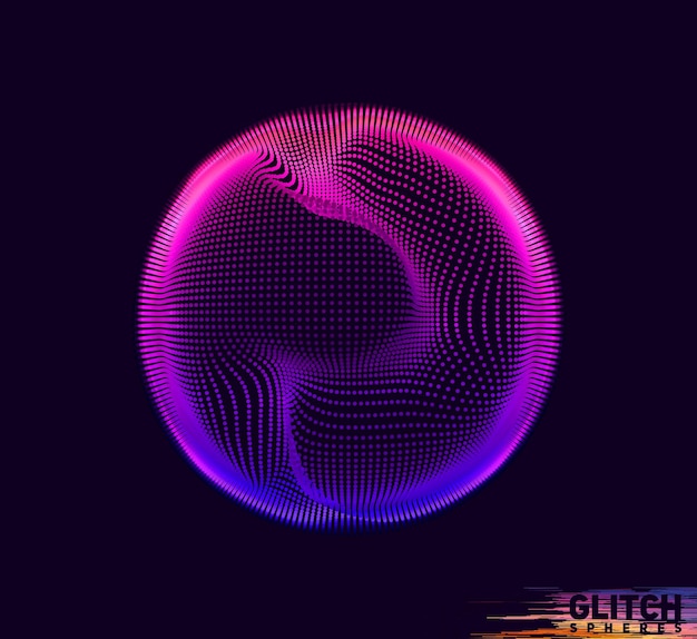Esfera de punto violeta corrupta sobre fondo oscuro