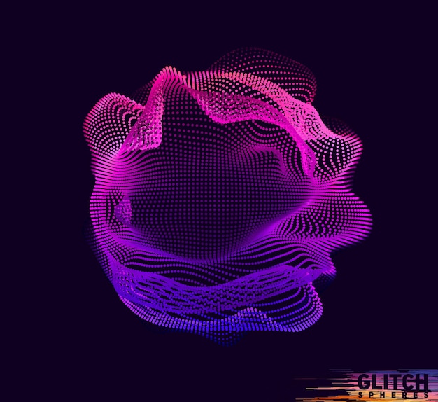 Esfera de punto violeta corrupta sobre fondo oscuro