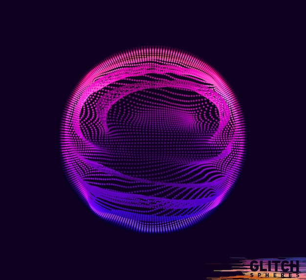 Esfera de punto violeta dañada Malla de colores de vector abstracto sobre fondo oscuro Tarjeta de estilo futurista