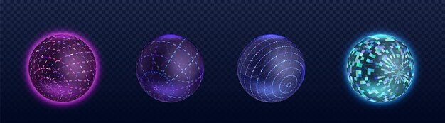 Esfera tecnológica 3D con partículas de neón brillantes