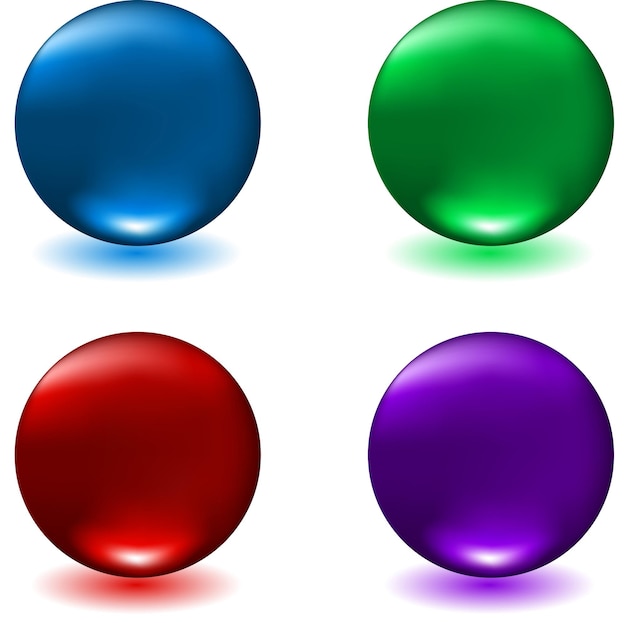 Esferas brillantes en cuatro colores diferentes