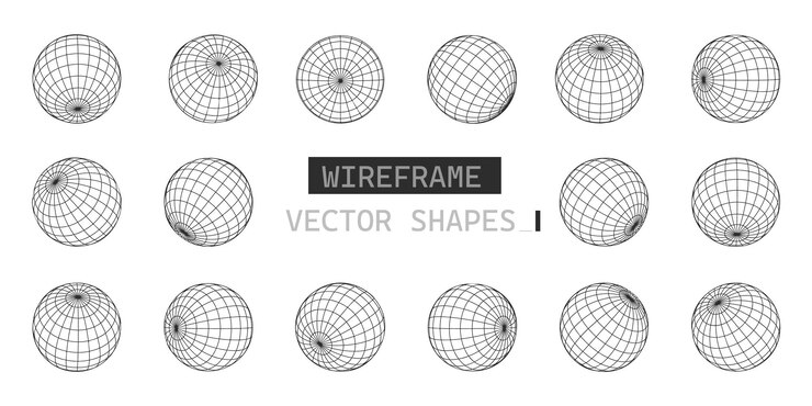 Vector gratuito esferas de cuadrícula de globo esferas 3d de marco de alambre geometría de la cuadrícula del globo grid esférico formas del globo aisladas