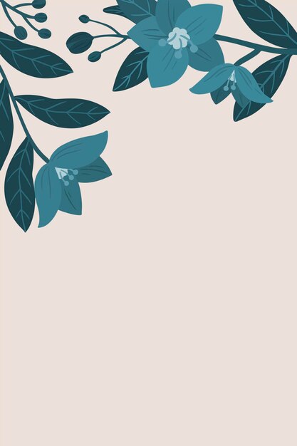 Espacio de copia de flor azul botánica en un vector de fondo de melocotón