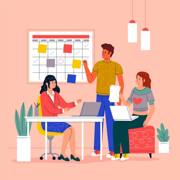 Espacio de coworking dibujado a mano