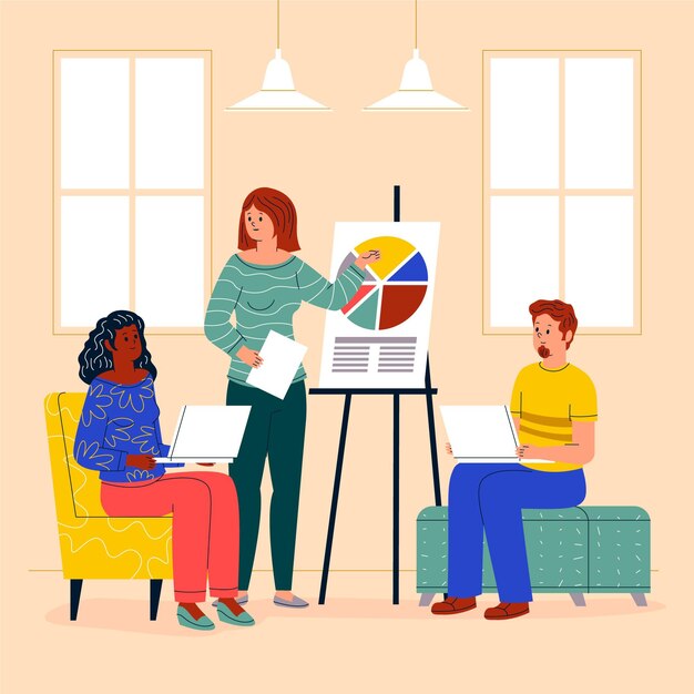 Espacio de coworking dibujado a mano