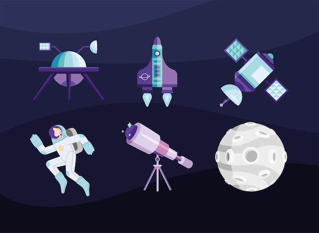 Vector gratuito espacio exterior establecer seis iconos