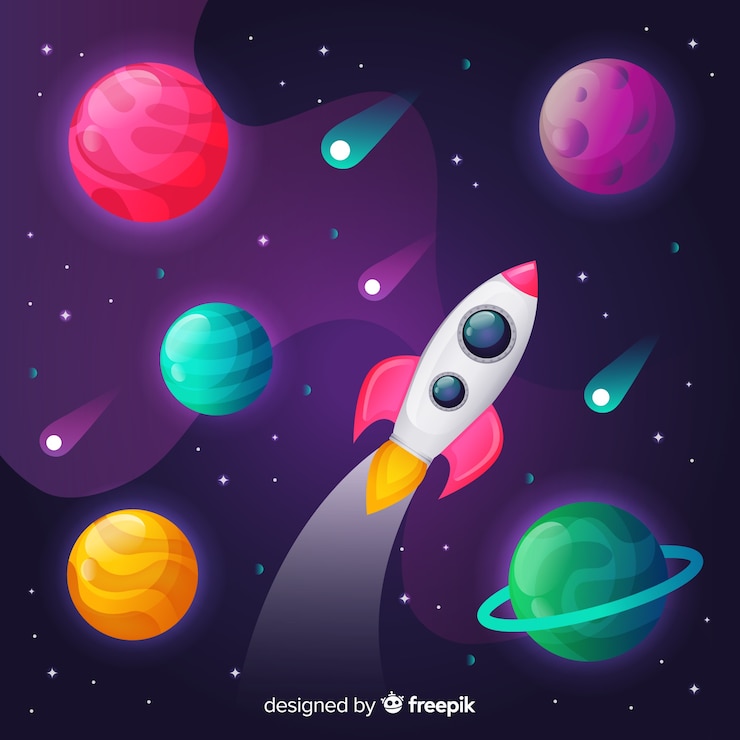 Vector gratuito espacio gradiente con un cohete