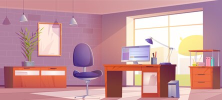 Vector gratis espacio interior de oficina en casa para trabajar con pc