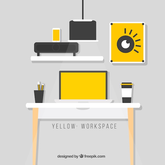 Vector gratuito espacio de trabajo amarillo