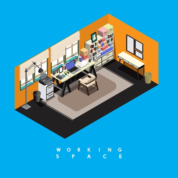 Espacio de trabajo contemporáneo aislado en el fondo