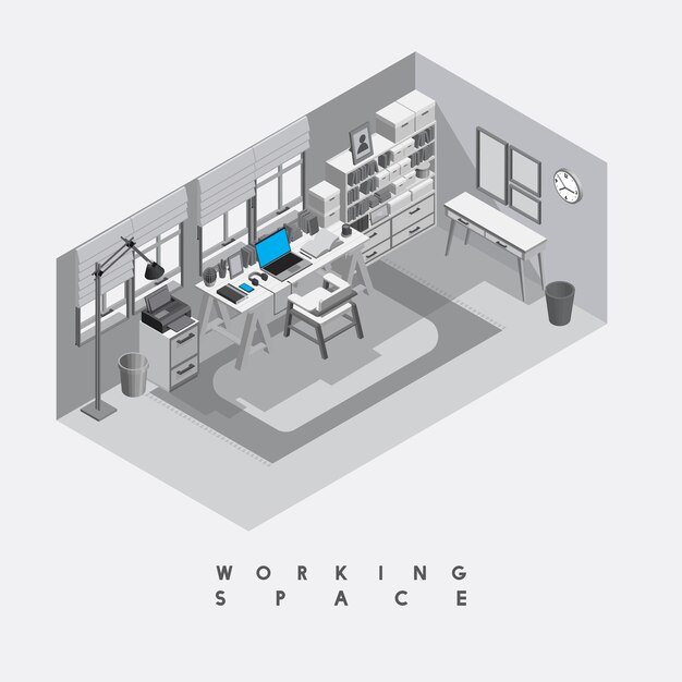 Espacio de trabajo contemporáneo aislado en el fondo