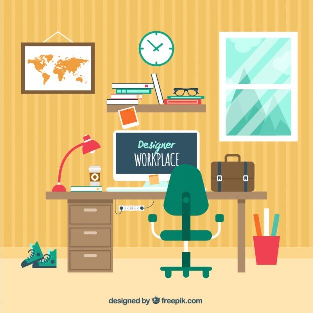 Espacio de trabajo de diseñador en estilo plano