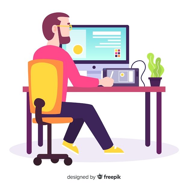 Vector gratuito espacio de trabajo de diseñador gráfico