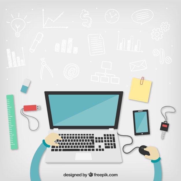 Espacio de trabajo con garabatos de negocio
