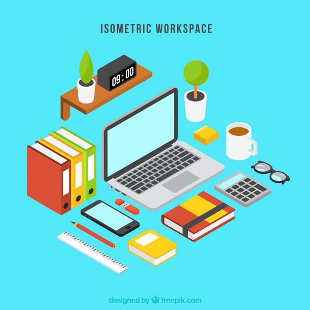 Espacio de trabajo isométrico moderno