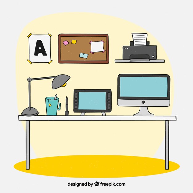 Espacio de trabajo a mano con vista frontal