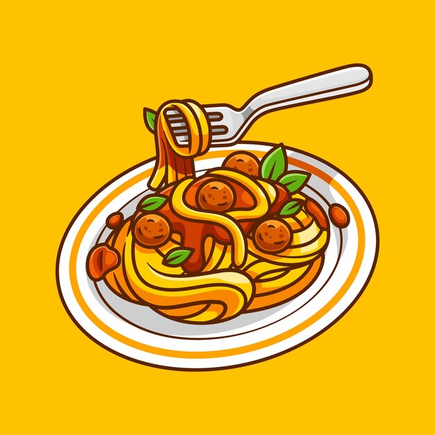 Espagueti con tenedor Icono vectorial de dibujos animados Ilustración de alimentos Icono de objeto Icono plano aislado Vector