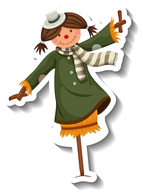 Vector gratuito espantapájaros vestido como niña en palo de madera