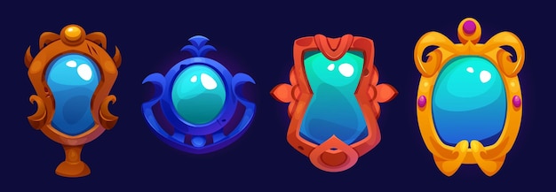 Espejo mágico en marco vintage para diseño de UI de juego