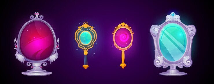 Vector gratuito espejo mágico vintage con ilustración de juego de marco
