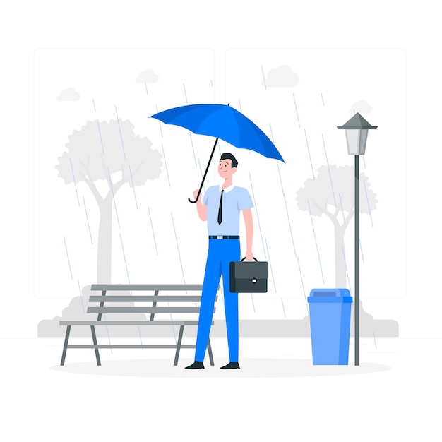 Vector gratuito esperando bajo la lluvia ilustración del concepto