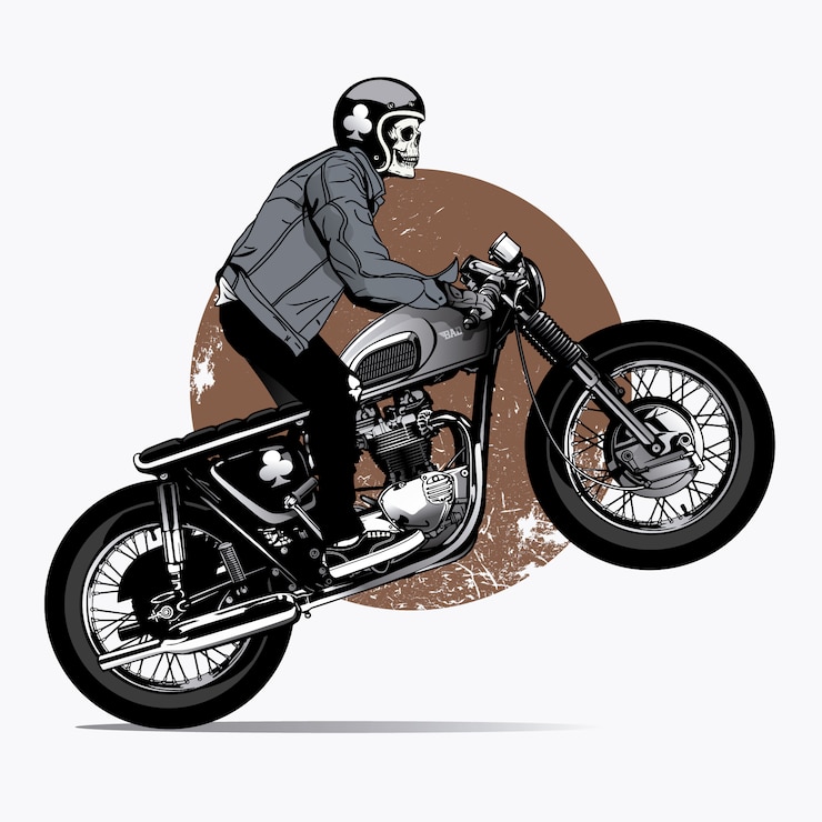 Vector gratuito esqueleto montando en moto