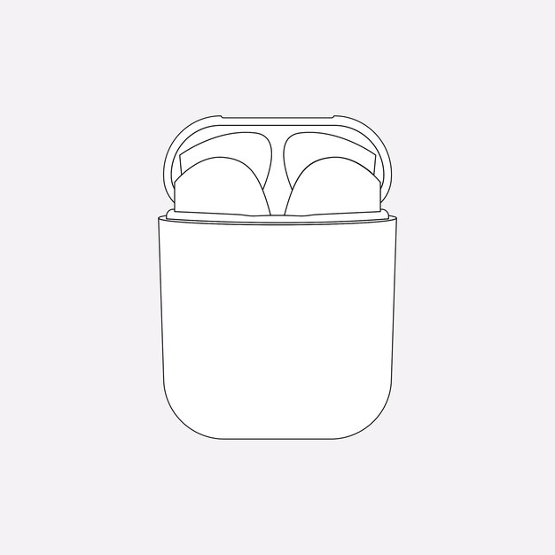 Esquema de AirPods, estuche blanco, ilustración de vector de dispositivo de entretenimiento