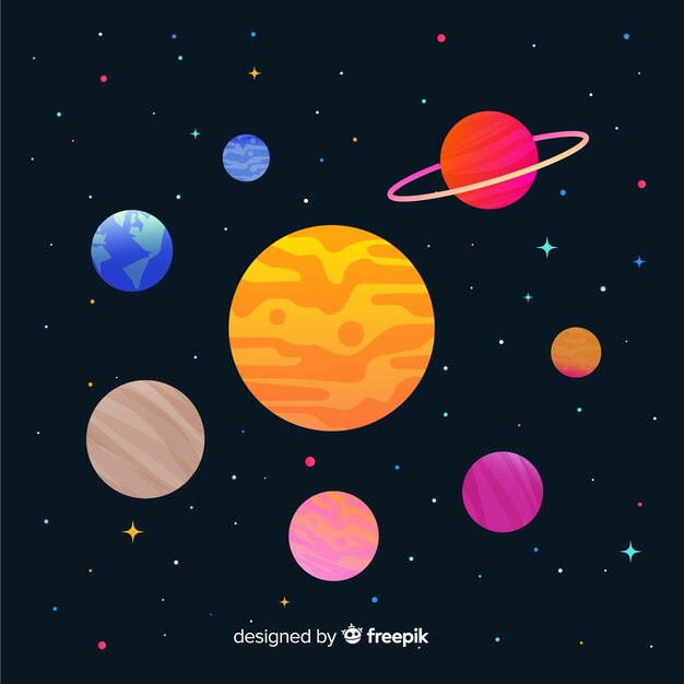 Esquema clásico de sistema solar con diseño plano
