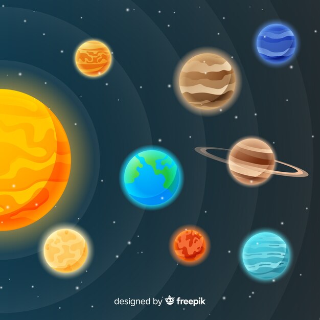 Esquema clásico de sistema solar con diseño plano