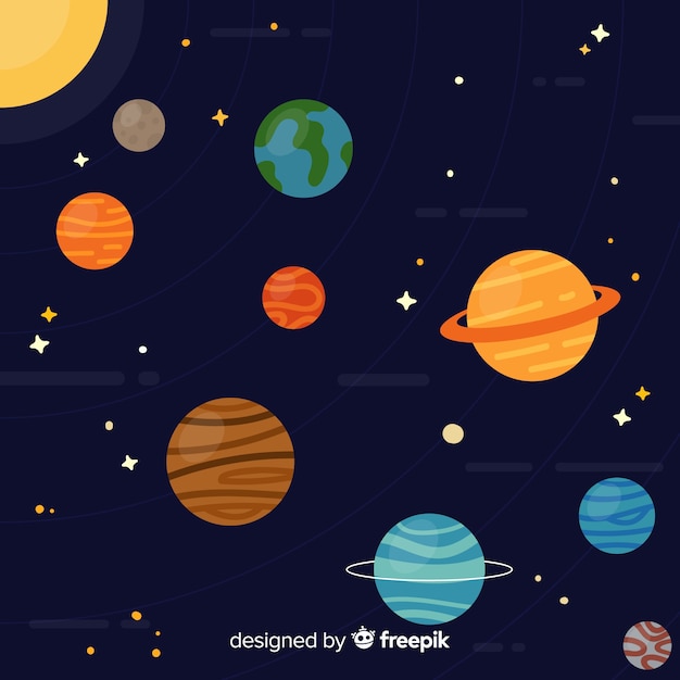 Esquema clásico de sistema solar con diseño plano