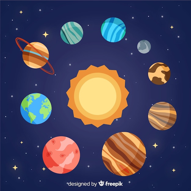 Esquema clásico de sistema solar con diseño plano
